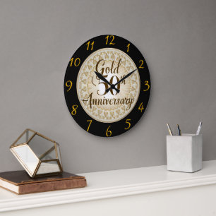 Intricate Gold 50th Anniversary  Large Clock