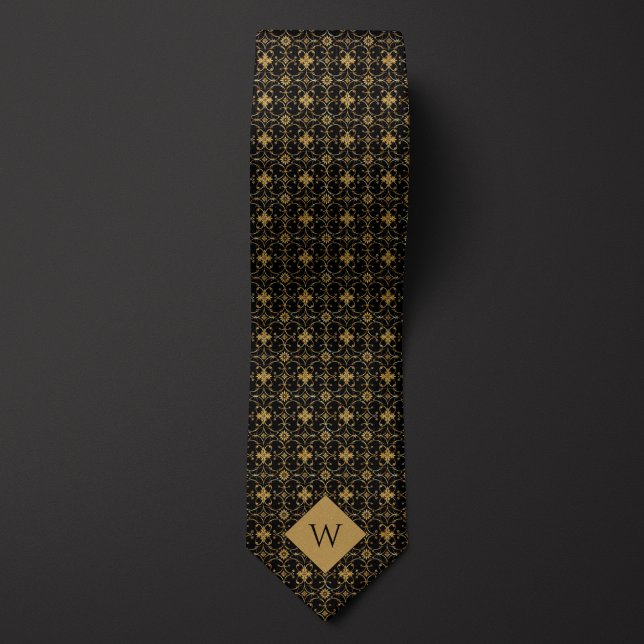 Intricate Gold & Black Arabesque Monogram Tie (Creator Uploaded)