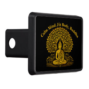 Intricate Gold Buddha Surrounded by Lush Foliage Trailer Hitch Cover