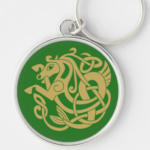 Intricate Gold Celtic Horse Pattern  Keychain