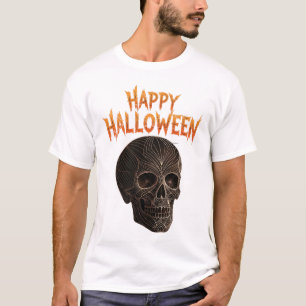 Intricate Gold Line Art Skull Halloween T-Shirt
