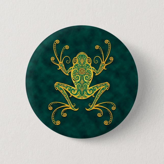 Intricate Golden Blue Tree Frog 2 Inch Round Button (Front)