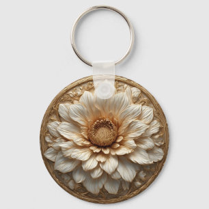 Intricate Golden Embellished Floral Relief Keychain