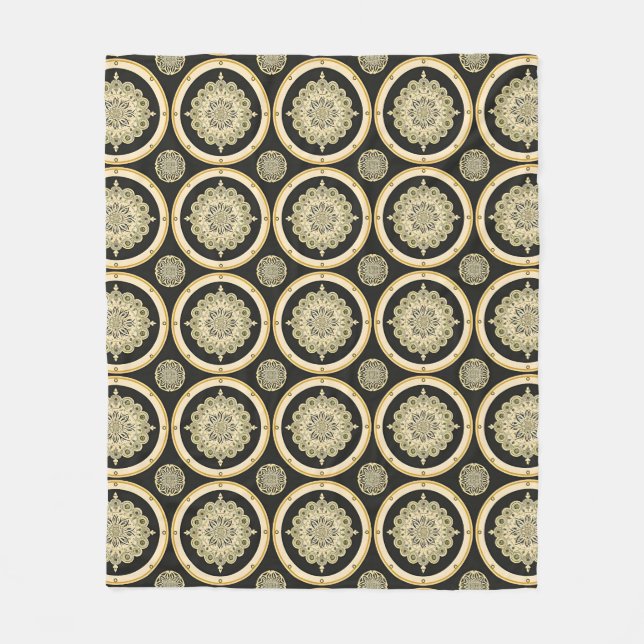 Intricate Golden Mandala Design Fleece Blanket (Front)