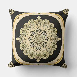 Intricate Golden Mandala Design Throw Pillow