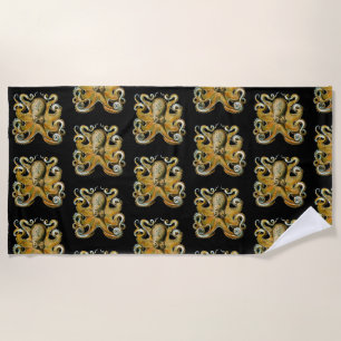 Intricate Golden Octopus Art Beach Towel