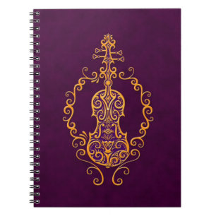 Intricate Golden Purple Violin Design Notebook
