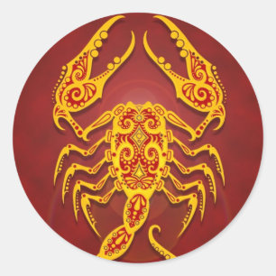 Intricate Golden Red Tribal Scorpio Classic Round Sticker
