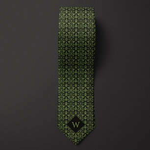 Intricate Green & Black Arabesque Monogram Tie