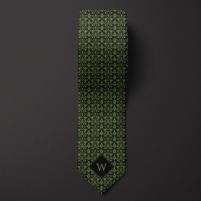 Intricate Green & Black Arabesque Monogram Tie (Creator Uploaded)