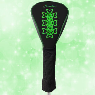 Intricate Green Celtic Irish Knot Design Black Golf Head Cover