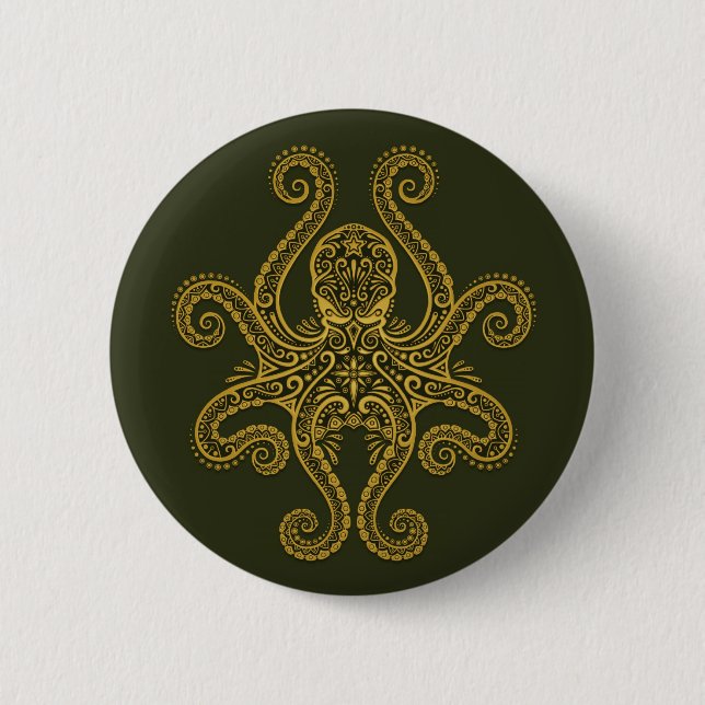 Intricate Green Octopus 2 Inch Round Button (Front)
