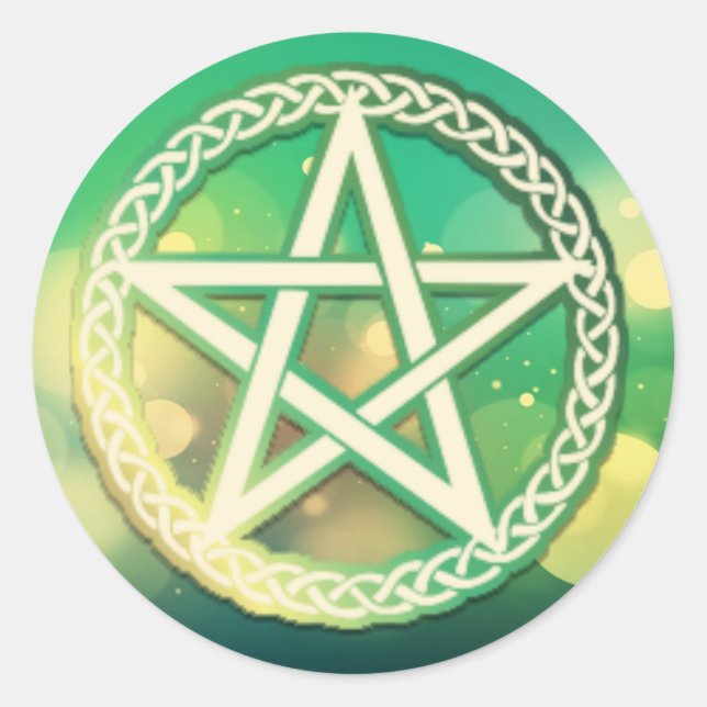 Intricate green pentacle classic round sticker (Front)