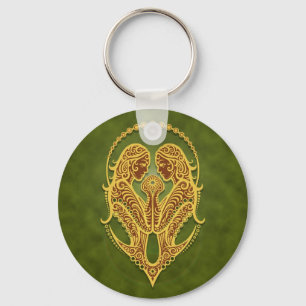 Intricate Green Tribal Gemini Keychain
