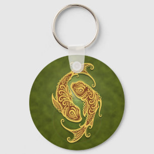 Intricate Green Tribal Pisces Keychain