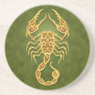 Intricate Green Tribal Scorpio Coaster