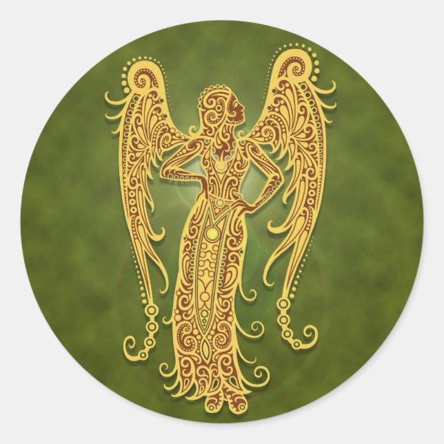 Intricate Green Tribal Virgo Classic Round Sticker (Front)