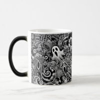 Intricate Halloween Doodle Pattern with Dark Symbo