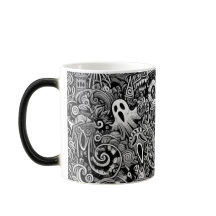 Intricate Halloween Doodle Pattern with Dark Symbo