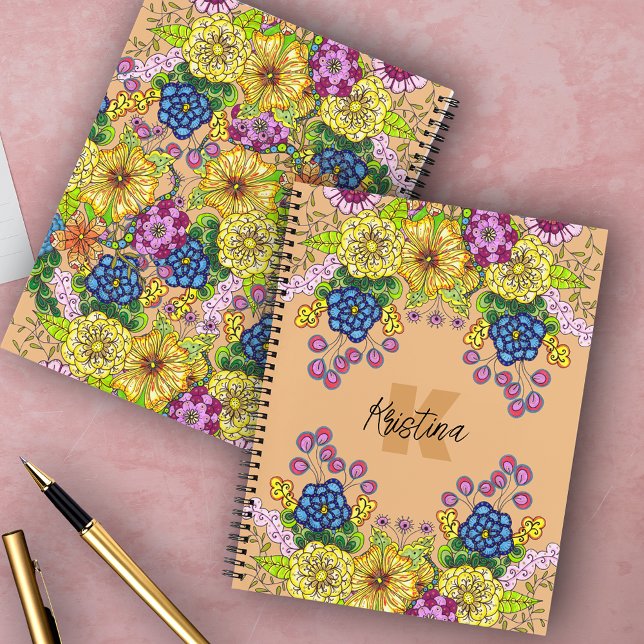 Intricate Hand-Drawn Flowers Name and Initial Notebook (Creator Uploaded)