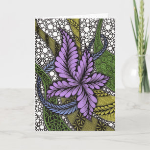 Intricate Hand-Drawn Purple Flower Zen Doodle Gree Card