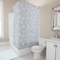 Intricate Hand Painted White Magnolia Dusty Blue