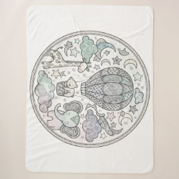Intricate Hot Air Balloon Mandala Pastel Fleece Bl Sherpa Blanket