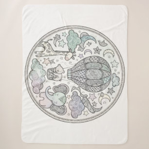 Intricate Hot Air Balloon Mandala Pastel Fleece Bl Sherpa Blanket