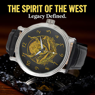 Intricate Illustration of a Gold Bison in Nature Watch