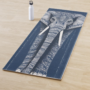 Intricate Indigo Mandala Elephant Spiritual Yoga M Mat