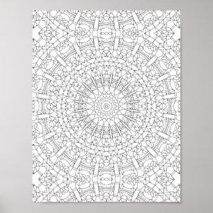 Intricate Kaleidoscope Mandala Colouring Page Poster