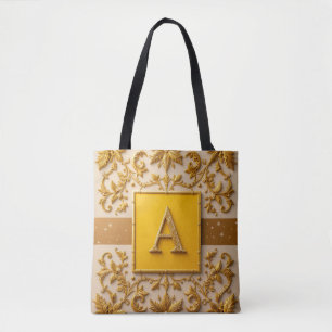 Intricate Letter A Design with Golden Borders Tote Bag