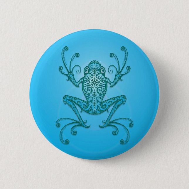 Intricate Light Blue Tree Frog 2 Inch Round Button (Front)