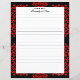 Intricate Love Notes - Black Lined Paper Sheet