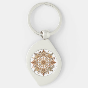 Intricate Mandala Floral Brown Tones Art Keychain