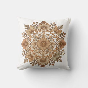 Intricate Mandala Floral Brown Tones Art Throw Pillow