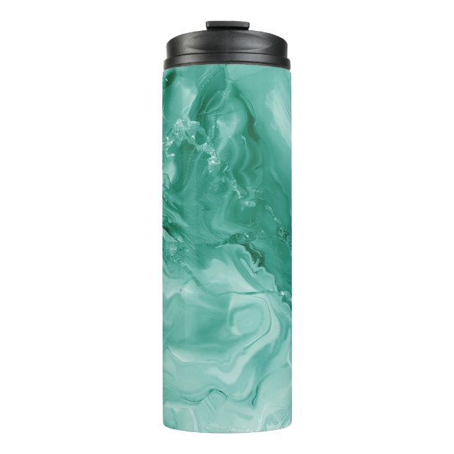 Intricate Marble Pattern in Rich Teal and Green Thermal Tumbler (Front)