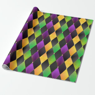 Intricate Mardi Gras Colors Diamond Argyle Wrapping Paper