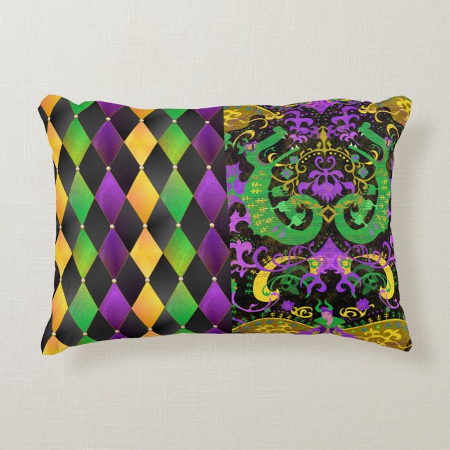 Intricate Mardi Gras Colours Dragon, Diamond Accent Pillow (Front)
