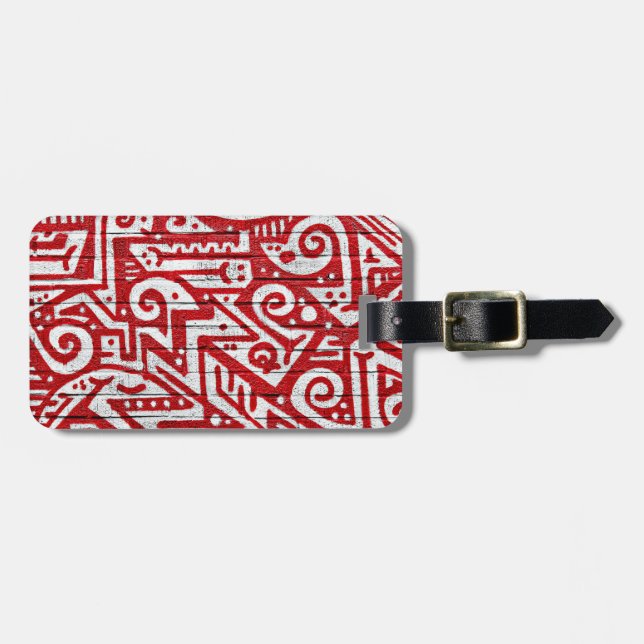 Intricate Mural in Red and White Luggage Tag (Front Horizontal)