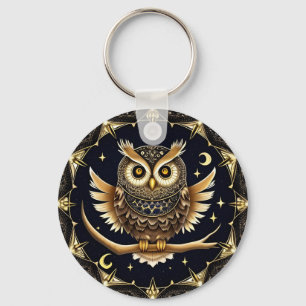 Intricate Night Owl Illustration Keychain