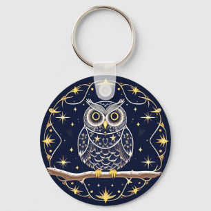 Intricate Night Owl Illustration Keychain