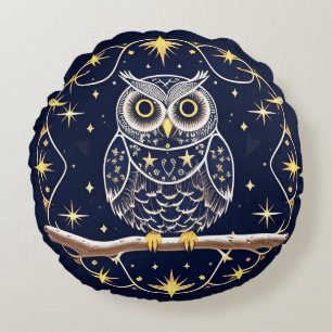 Intricate Night Owl Illustration Round Pillow