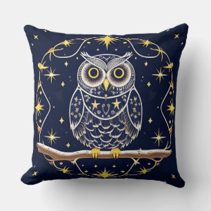 Intricate Night Owl Illustration Throw Pillow
