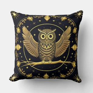 Intricate Night Owl Illustration Throw Pillow
