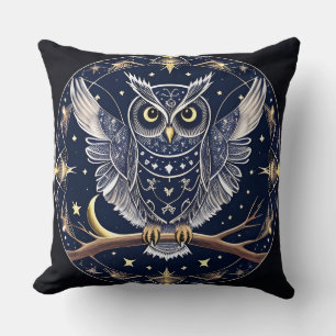 Intricate Night Owl Illustration Throw Pillow