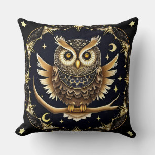 Intricate Night Owl Illustration Throw Pillow