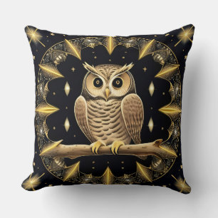 Intricate Night Owl Illustration Throw Pillow