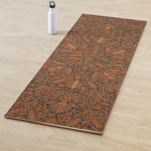 Intricate Orange and Black Batik Yoga Mat