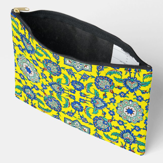 Intricate Ottoman Türkiye Iznik Floral Pattern  Accessory Pouch (Open)